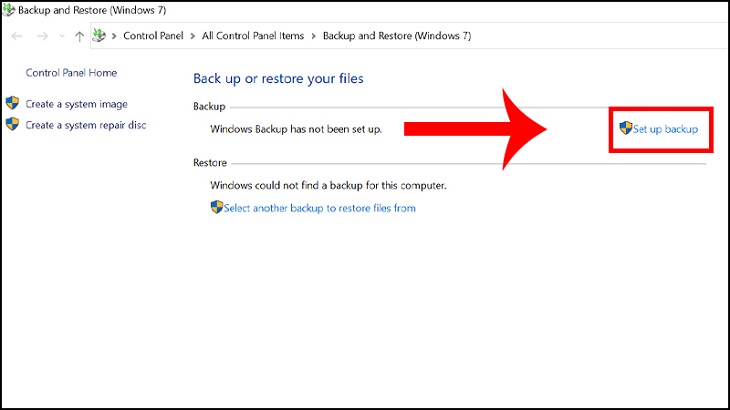 Chọn Set up backup
