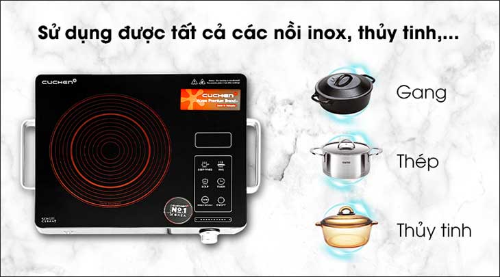 Bếp hồng ngoại Cuchen CHR-F170VN có thể sử dụng được tất cả các loại nồi Bếp hồng ngoại Cuchen CHR-F170VN có thể sử dụng được tất cả các loại nồi