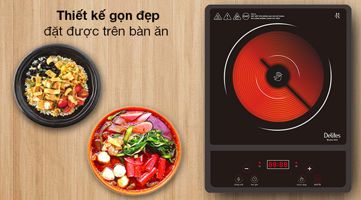 Bếp hồng ngoại Delites 853 có thiết kế nhỏ gọn, thích hợp với mọi gian bếp