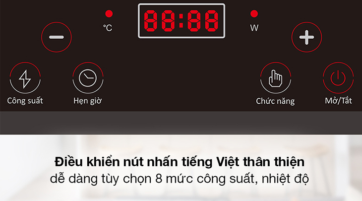 Bếp hồng ngoại Delites 853 có 8 mức công suất và nhiệt độ khác nhau