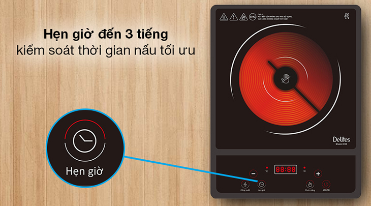 Bếp hồng ngoại Delites 853 được tích hợp chức năng hẹn giờ đến 3 tiếng