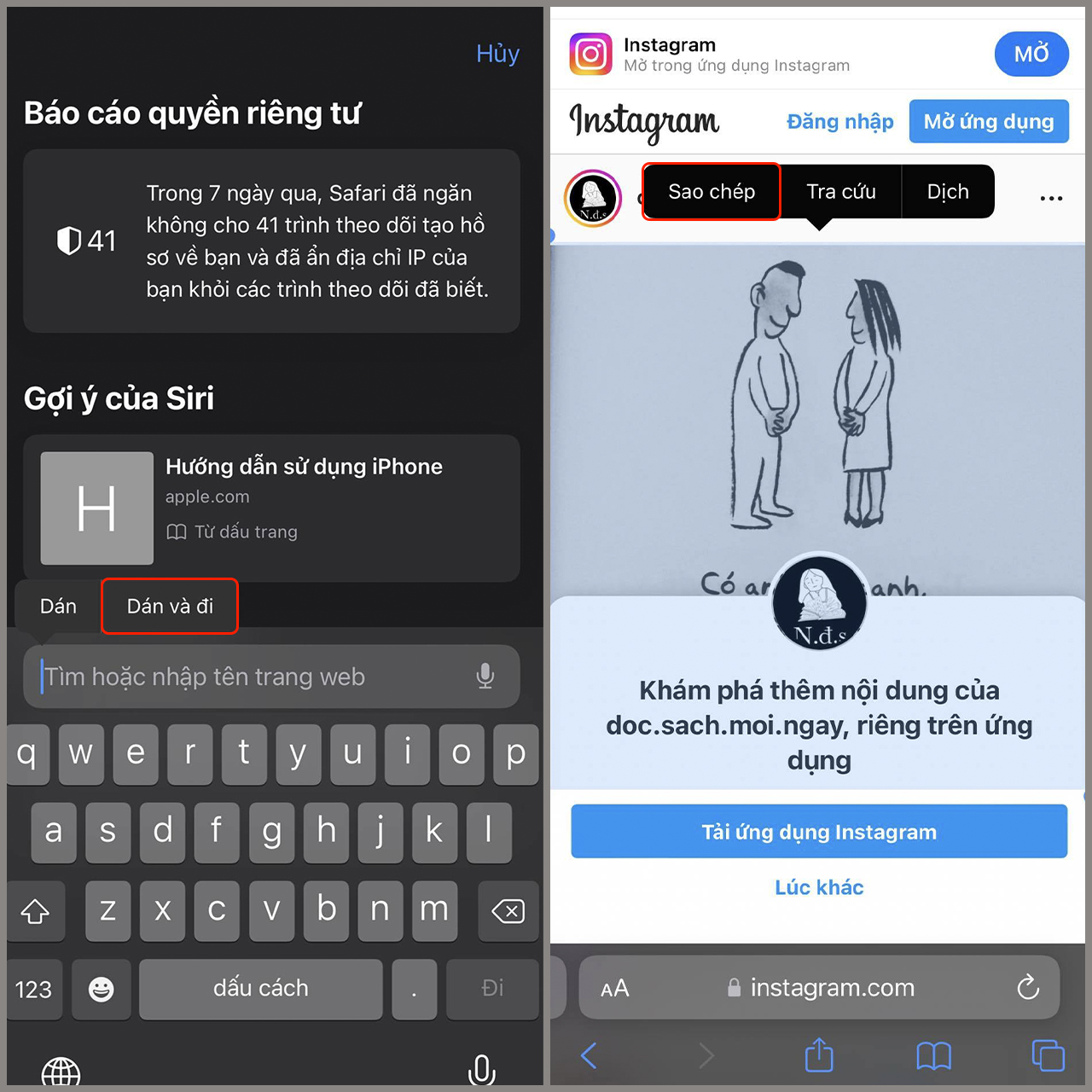 Dán lên web trên Safari