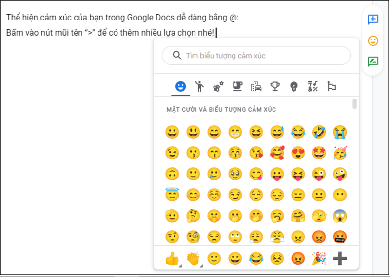 Thể hiện cảm xúc Google Docs 2