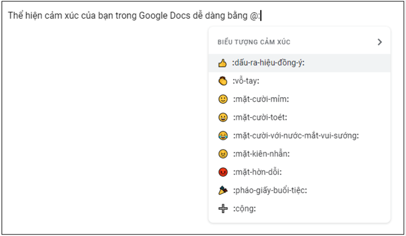 Thể hiện cảm xúc Google Docs