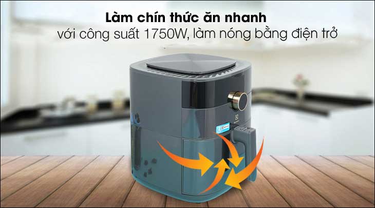 Nồi chiên không dầu Electrolux E6AF1-520K 6 lít có công suất hoạt động 1750W cùng công nghệ làm nóng bằng điện trở làm chín thức ăn nhanh