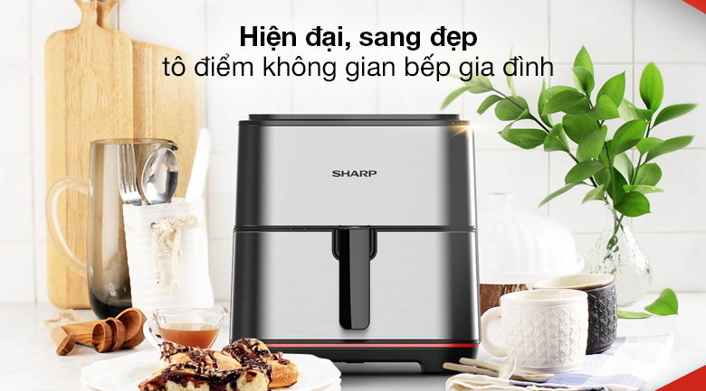 Nồi chiên không dầu Sharp KF-AF70EV-ST 7 lít với thiết kế sang trọng, hiện đại