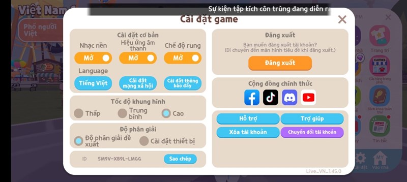 Thiết lập cấu hình game Play Together trên Vivo Y22s. Thiết lập cấu hình game Play Together trên Vivo Y22s.