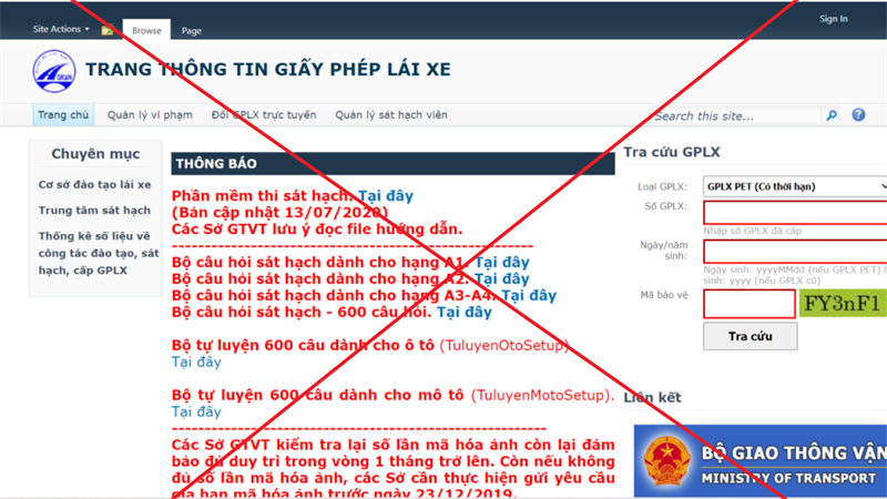 Cận cảnh trang web giả mạo thông tin giấy phép lái xe