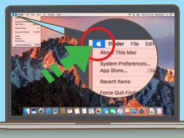 Nhấp vào biểu tượng Apple ở góc trái màn hình Mac.