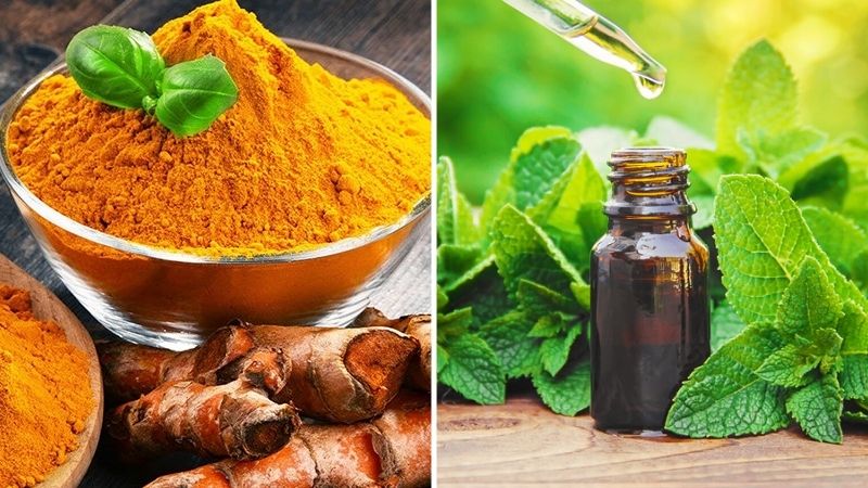 Turmeric powder and peppermint essential oil