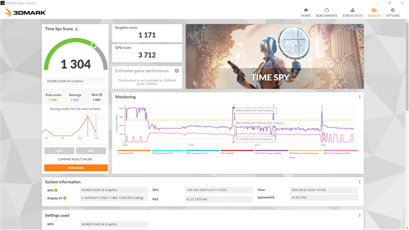 Điểm 3DMark của HP Pavilion X360 14 2022.