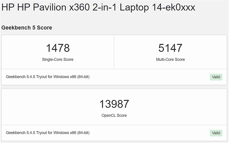Điểm GeekBecnh 5 của HP Pavilion X360 14 2022.