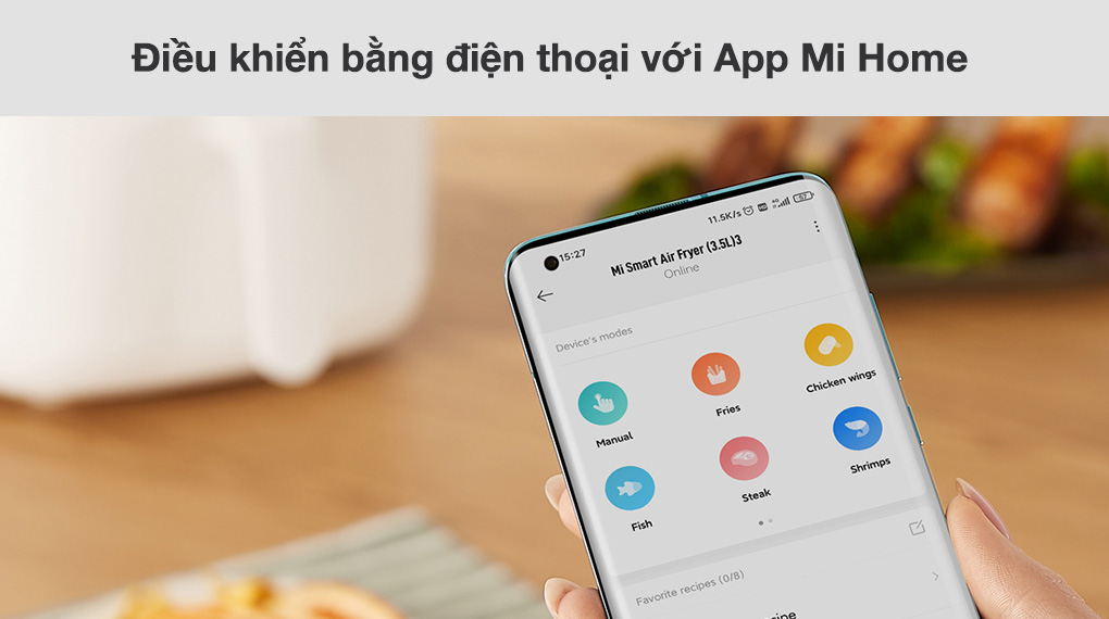 Bạn có thể điều khiển nồi chiên từ xa thông qua kết nối Wifi và sử dụng App Mi Home