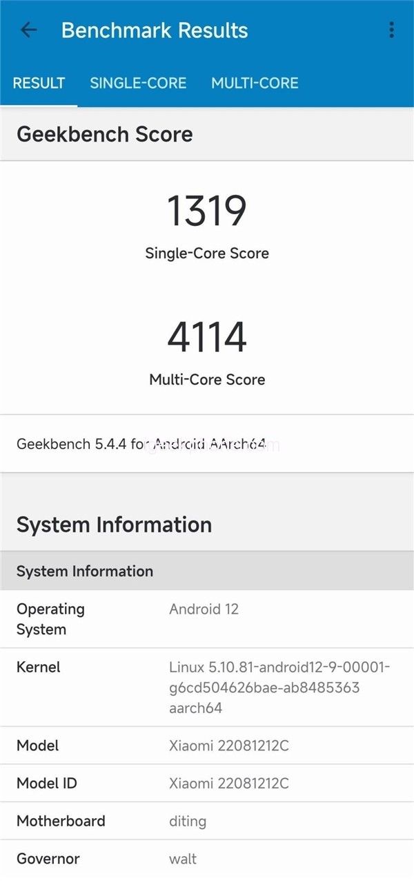 Kết quả chấm điểm GeekBench5 trên Redmi K50 Extreme Edition. Kết quả chấm điểm GeekBench5 trên Redmi K50 Extreme Edition.