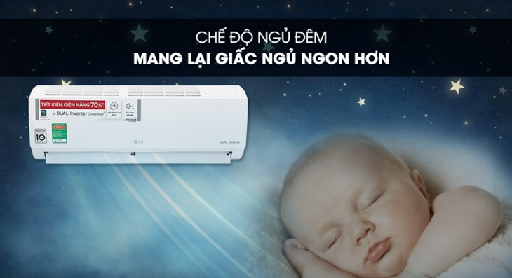 Máy lạnh LG Inverter 1 HP V10ENH1 được trang bị chế độ ngủ đêm, tránh thổi gió buốt và mang lại giấc ngủ ngon cho người dùng, nhất là trẻ nhỏ