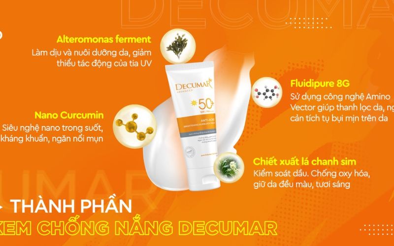 Thành phần trong kem chống nắng Decumar Advance