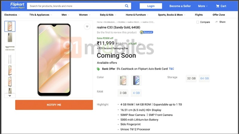 Rò rỉ giá bán của Realme C33 trước ngày ra mắt