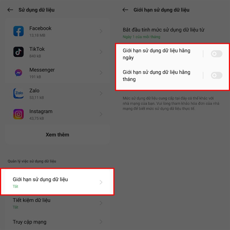 Cách giới hạn dữ liệu trên điện thoại OPPO Cách giới hạn dữ liệu trên điện thoại OPPO