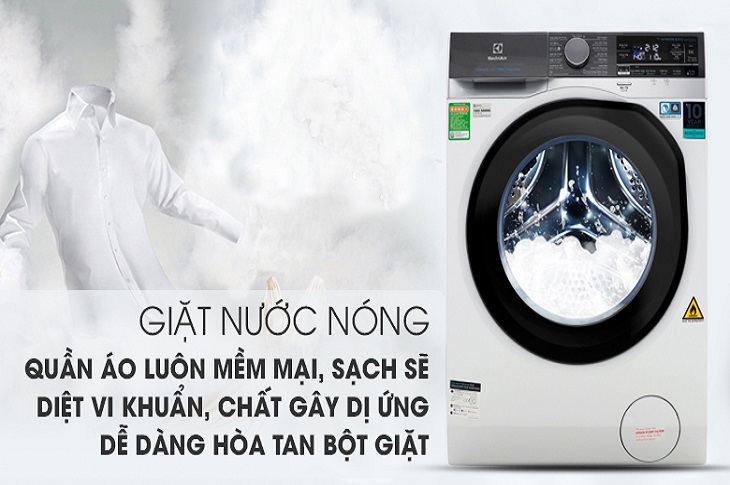 Chế độ giặt nước nóng của máy giặt sấy Electrolux giúp quần áo mềm mại, sạch sẽ, loại bỏ chất gây dị ứng và dễ dàng hòa tan bột giặt