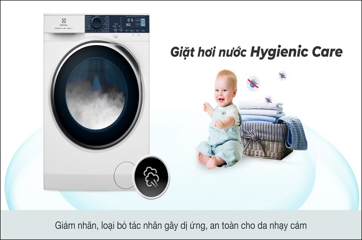 Loại bỏ đến 99.99% vi-khuẩn và chất gây dị ứng với công-nghệ giặt hơi nước Hygienic Care
