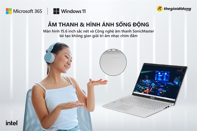 Laptop Asus VivoBook X515ea i3 trang bị công nghệ âm thanh SonicMaster dành cho học sinh, sinh viên