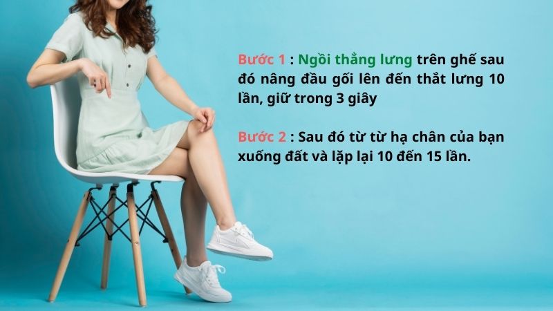 Bài tập nâng đầu gối có thể hơi khó nếu bạn mới bắt đầu, hãy nâng đùi mức thấp nhất để quen dần