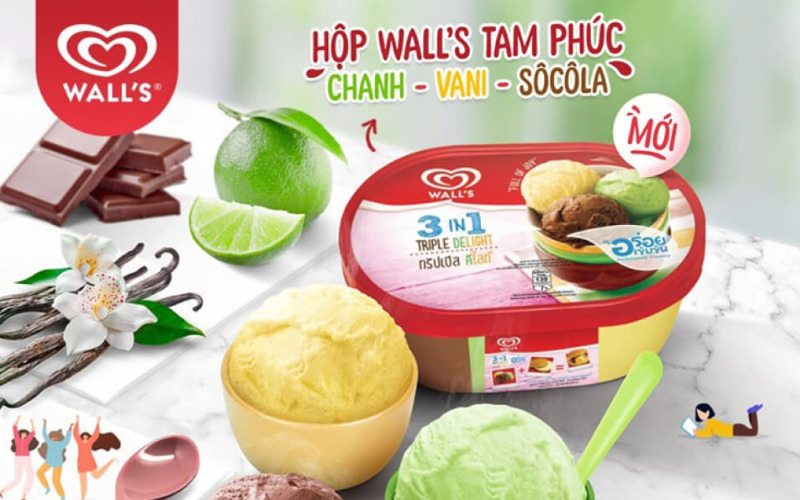 Kem hộp chanh vani socola Wall's 3in1 Kem hộp chanh vani socola Wall's 3in1