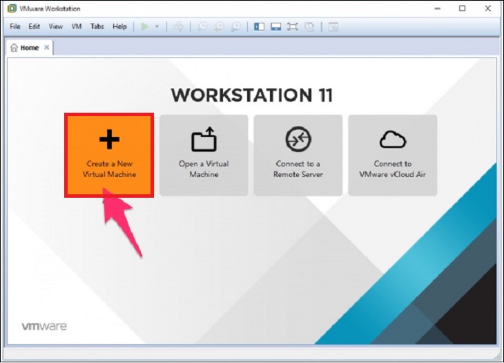 hãy mở VMware > Chọn Create a New Virtual Machine