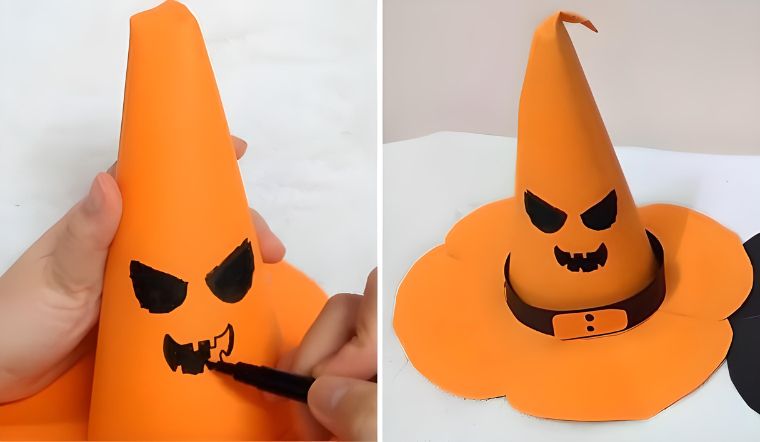 Cách làm mũ phù thủy Halloween bằng giấy đơn giản