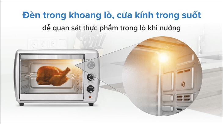 Cửa kính trong suốt, trang bị đèn trong khoang lò