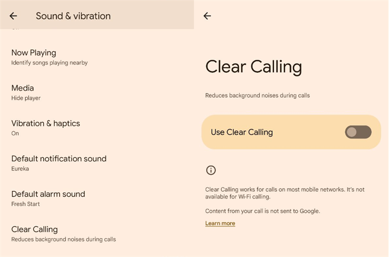 Clear Calling trong cài đặt Mishaal Rahman
