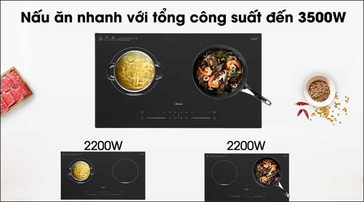Bếp từ Midea có công suất hoạt động lớn, nhiệt năng cao