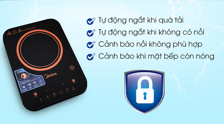 Bếp từ Midea có tính năng tự ngắt bếp khi quá tải đảm bảo an toàn cao