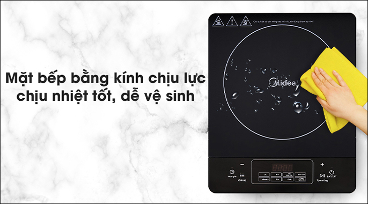 Bếp từ Midea trang bị bị mặt kính bền bỉ, chịu nhiệt tốt