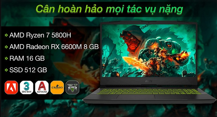 Laptop MSI Gaming Alpha 15 B5EEK R7 5800H sử dụng card AMD đáp ứng mọi tác vụ nặng như chơi game và đồ họa