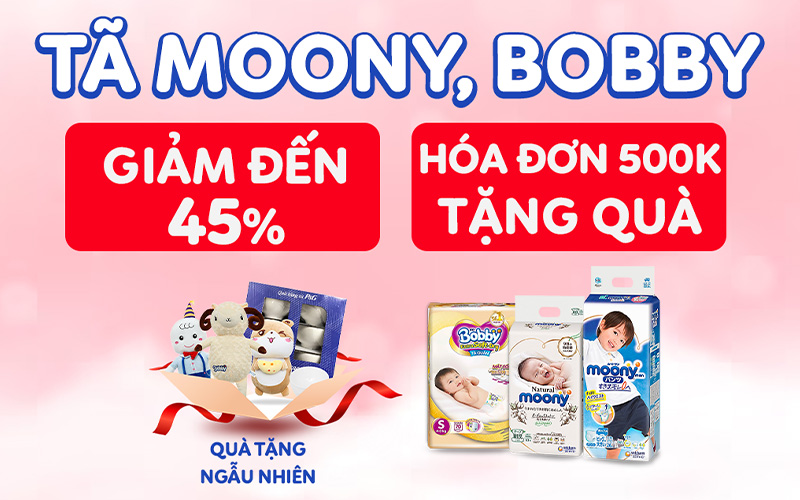 Từ 01/04 – 30/04/2023, tã Bobby, Moony các loại giảm đến 45%