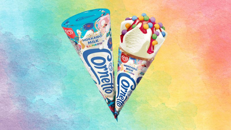 Kem ốc quế Hokkaido milk rainbow Cornetto cây 66g