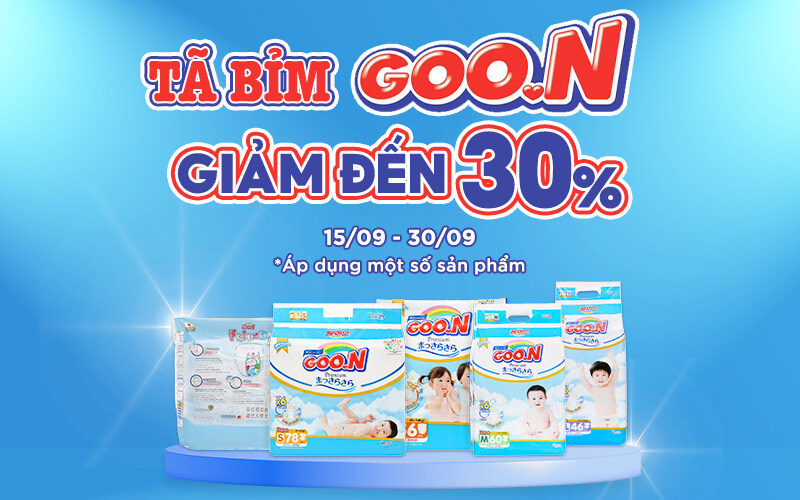 Tã bỉm Goo.n giảm đến 30% Tã bỉm Goo.n giảm đến 30%
