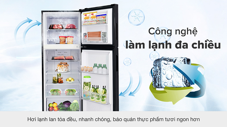 Công nghệ làm lạnh đa chiều giúp hơi lạnh được tỏa đều khắp mọi ngóc ngách