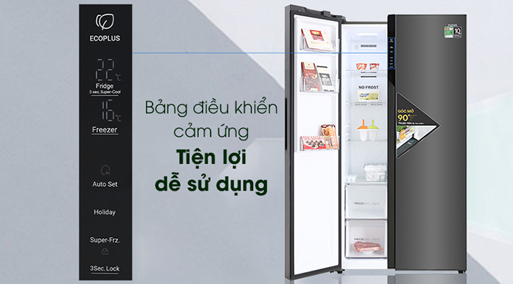 Bảng điều khiển cảm ứng bên ngoài giúp thao tác chức năng tủ nhanh chóng