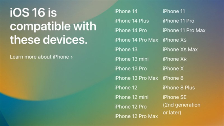 Danh sách các thiết bị được cập nhật lên iOS 16