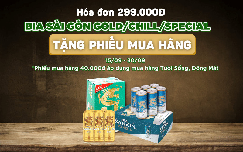 Mua bia Sài Gòn tại Bách hóa XANH nhận phiếu mua hàng trị giá 40k Mua bia Sài Gòn tại Bách hóa XANH nhận phiếu mua hàng trị giá 40k