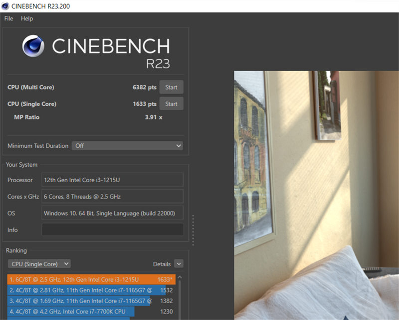 Điểm Cinebench R23 của Acer Aspire 3 A315 2022.
