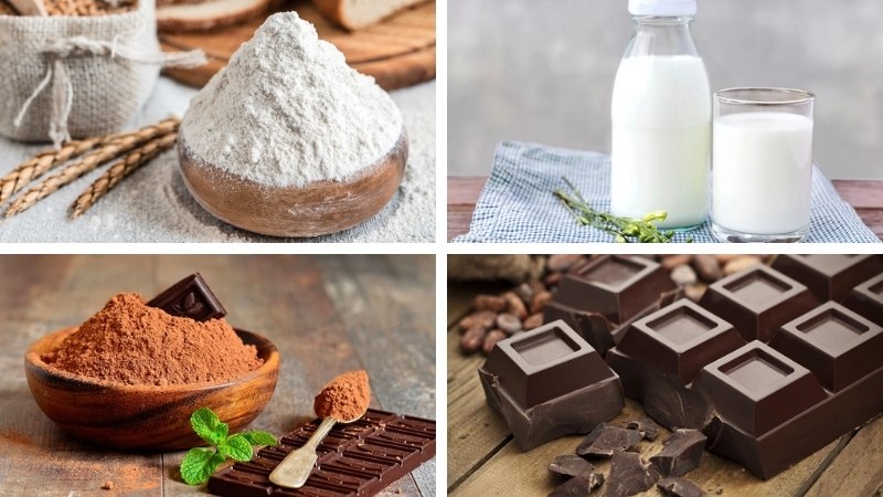 Nguyên liệu làm bánh mì bơ sữa cacao nhân socola