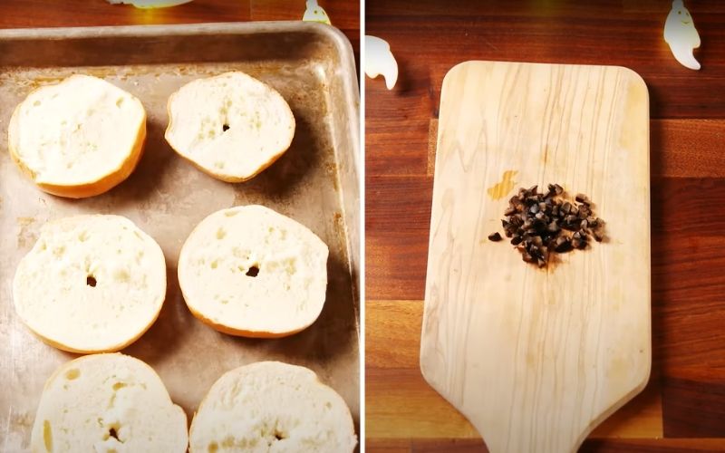Sơ chế bánh mì vòng và olive đen