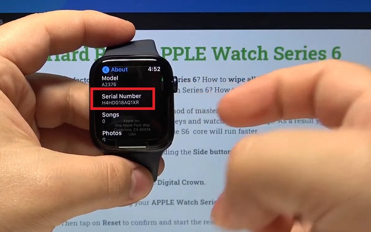 Kiểm tra số Serial tại phần Giới thiệu trên mẫu đồng hồ thông minh Apple Watch S6