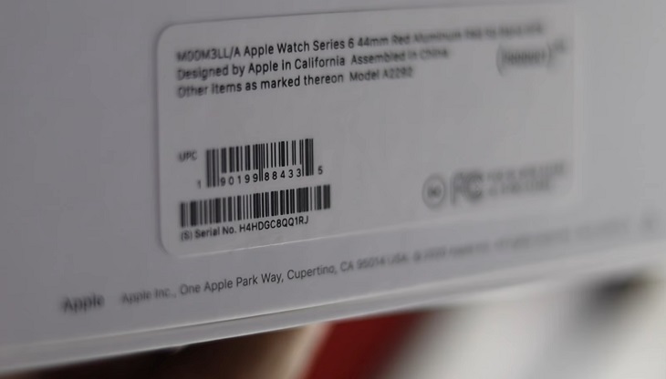 Kiểm tra trên hộp có mã số iMei và Serial Apple Watch