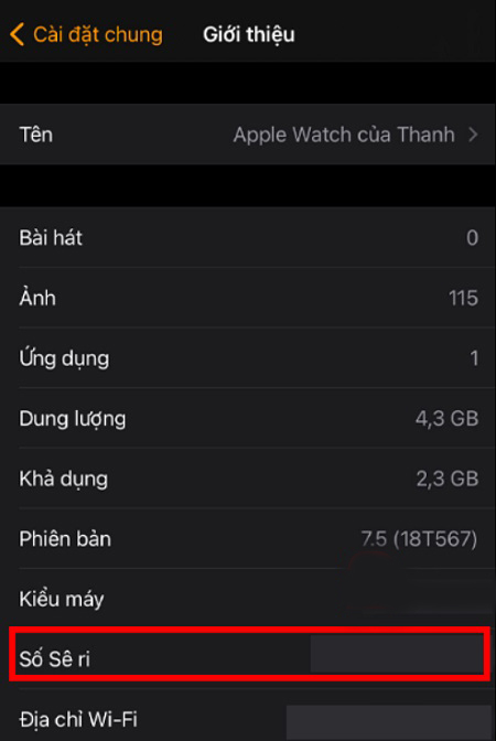 Kiểm tra số Serial Apple Watch trên điện thoại iPhone