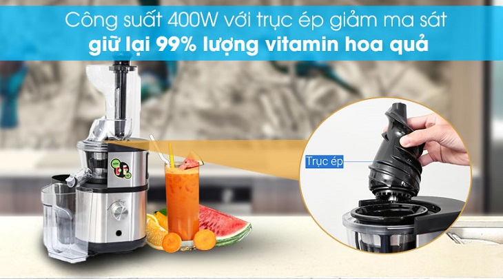 Máy ép chậm Mishio còn trang bị thêm công nghệ ép trục vít giữ lại 99% lượng vitamin