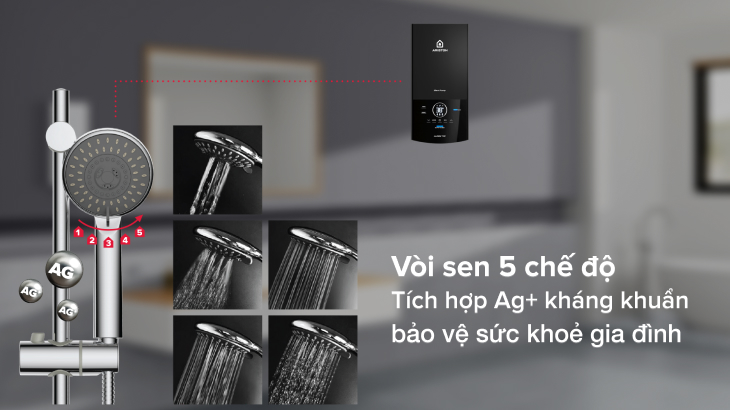 Vòi sen 5 chế độ tích hợp Ag+ kháng khuẩn Vòi sen 5 chế độ tích hợp Ag+ kháng khuẩn